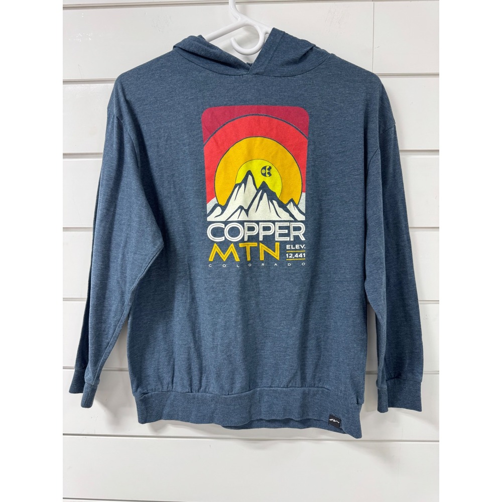 Techstyles Kids Copper Mountain Colorado Graphic Hoodie Heather Blue Large LG